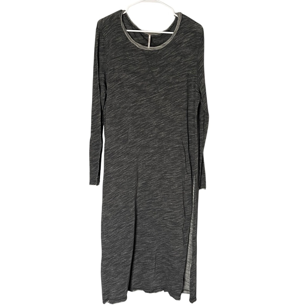 Free People Heather Gray Long Sleeve Side Slit Midi Dress Size L Large